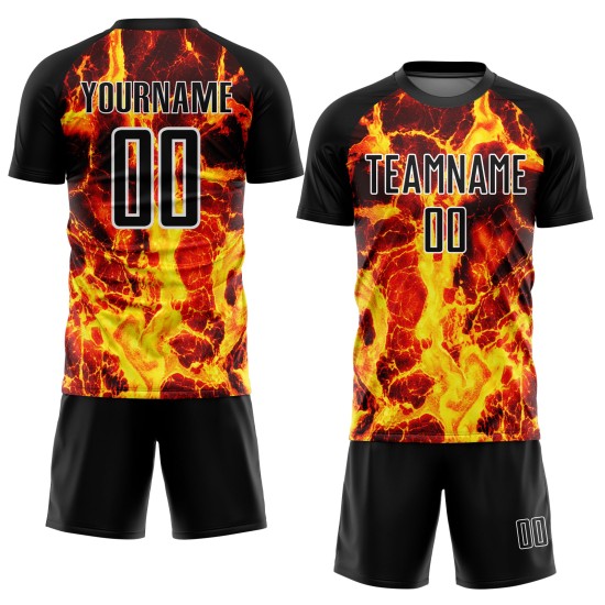 Uniform Jersey Soccer Gold-White Custom Black Flame Sublimation Uniform Jersey Soccer Gold-White Custom Black Flame Sublimation