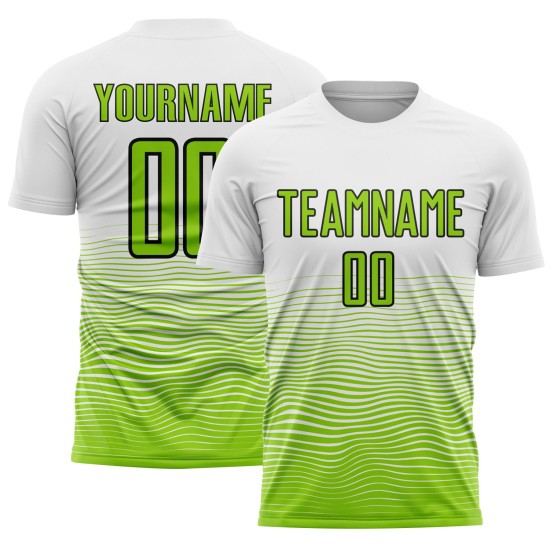 Jersey Line Sublimation White Neon Green-Black Soccer Custom Uniform Gradient
