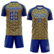 Custom Geometric Jersey Soccer Arrow Royal Yellow-White Uniform Sublimation Custom Geometric Jersey Soccer Arrow Royal Yellow-White Uniform Sublimation