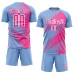 Soccer Uniform Sublimation Light Blue Custom Line Pink-White Jersey Soccer Uniform Sublimation Light Blue Custom Line Pink-White Jersey