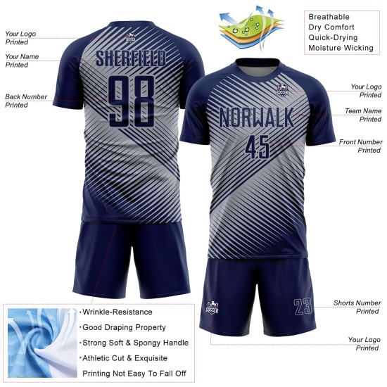 Soccer Line Gray Custom Sublimation Navy Uniform Jersey